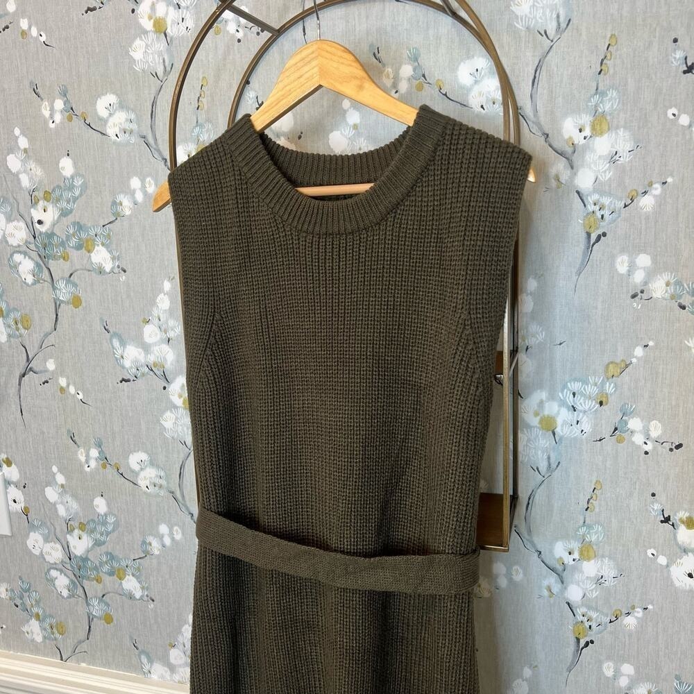 Amazon Womens Sleeveless Knit Belted Midi Sweater Dress Olive Green L NWT - Picture 6 of 8